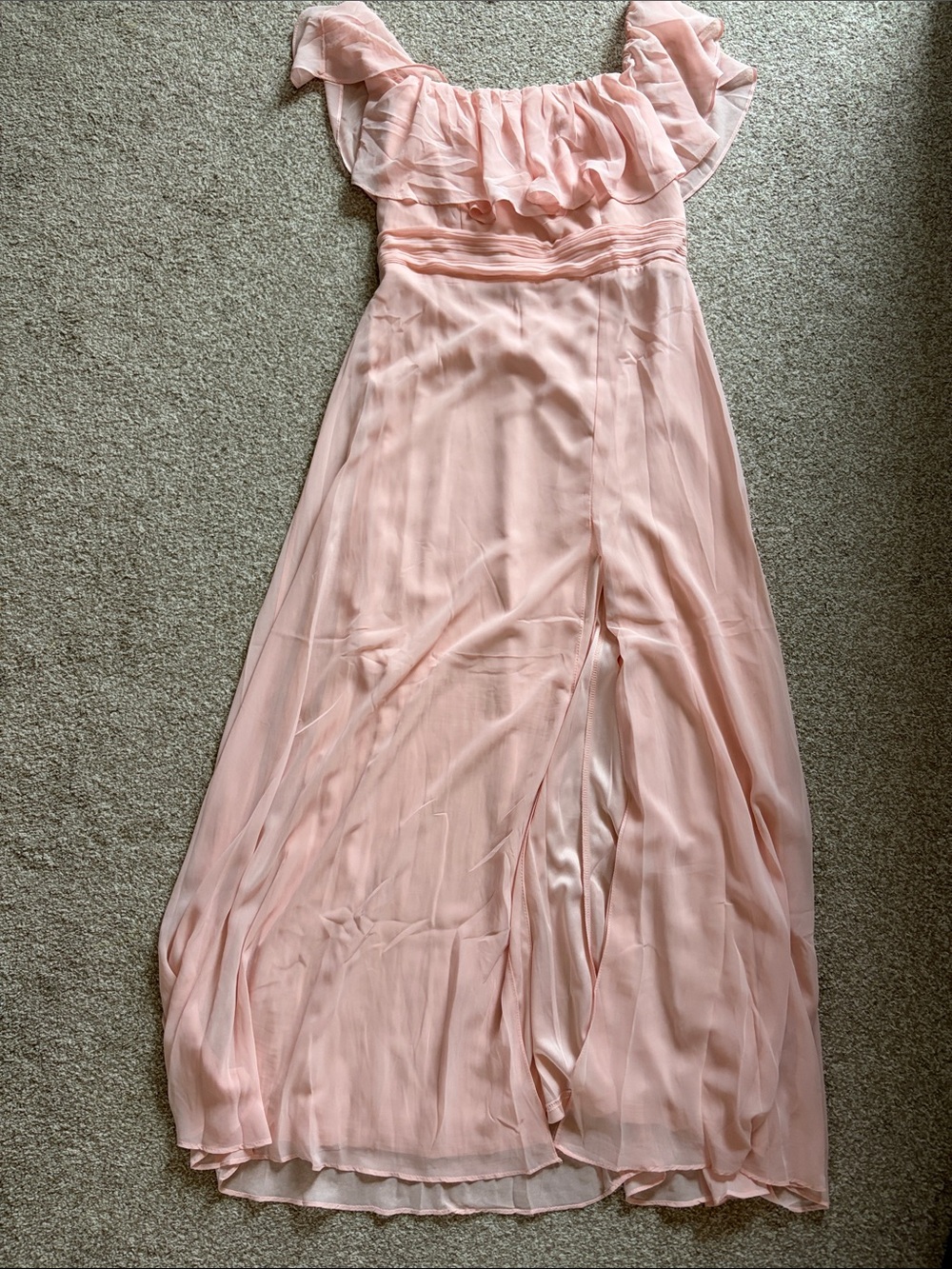 Ever Pretty Light Blush Pink Ruffled Off-Shoulder Maxi Dress